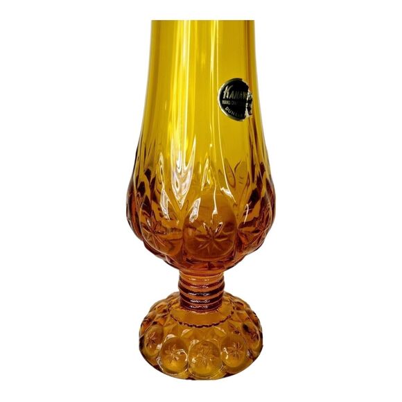 Vintage MCM Amber Celestial Stars Moon Stretch Swung Slag Kanawha Pedestal Vase - Picture 5 of 8